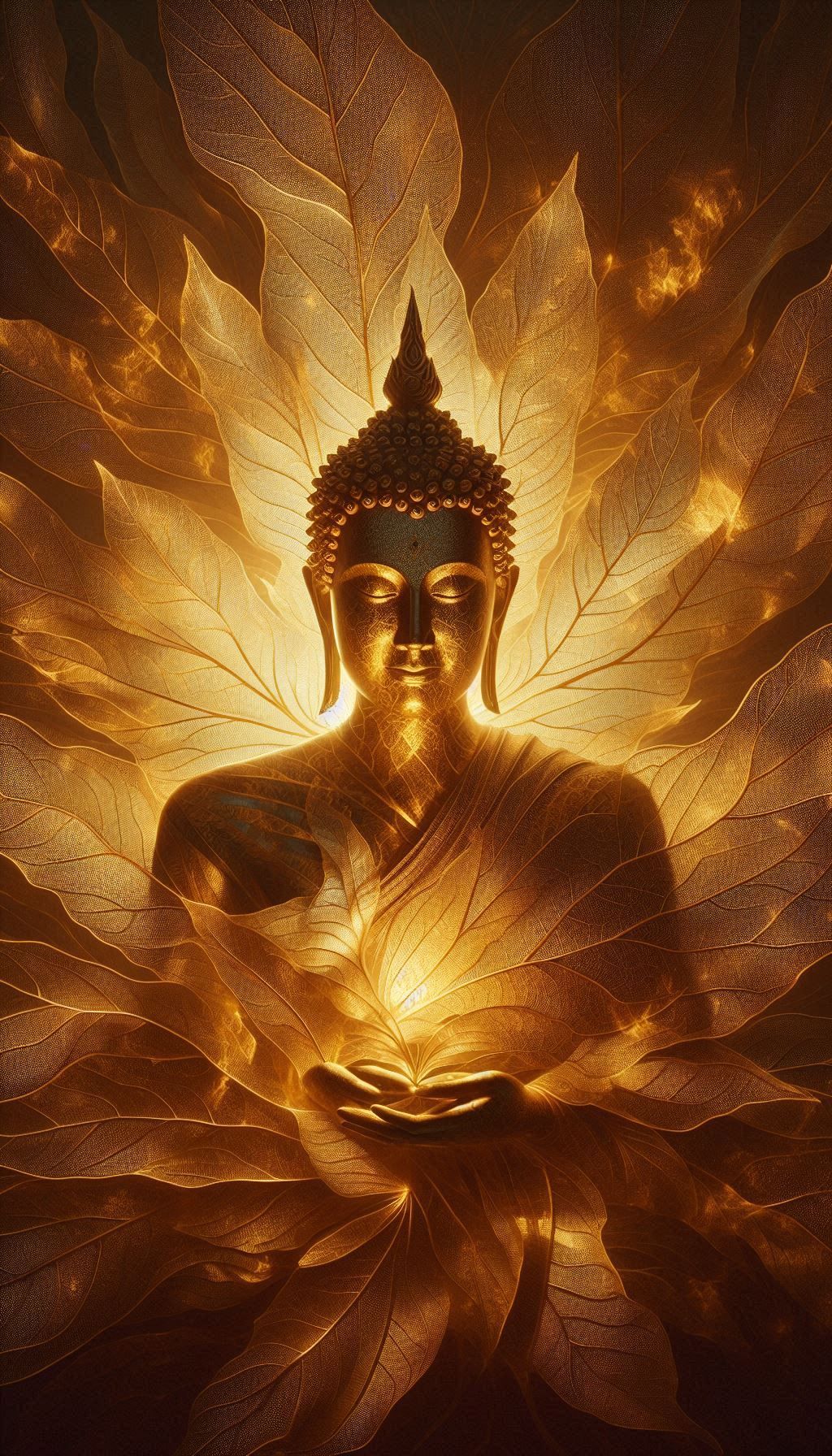 Buddha meditating within a golden lotus