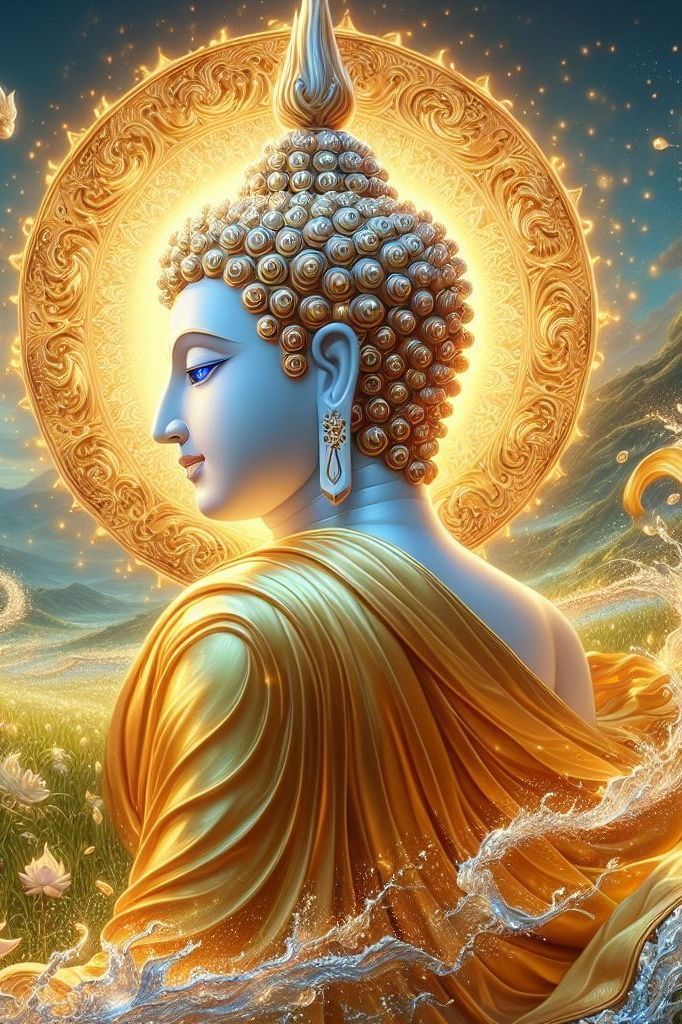 Gautam Buddha in golden aura.