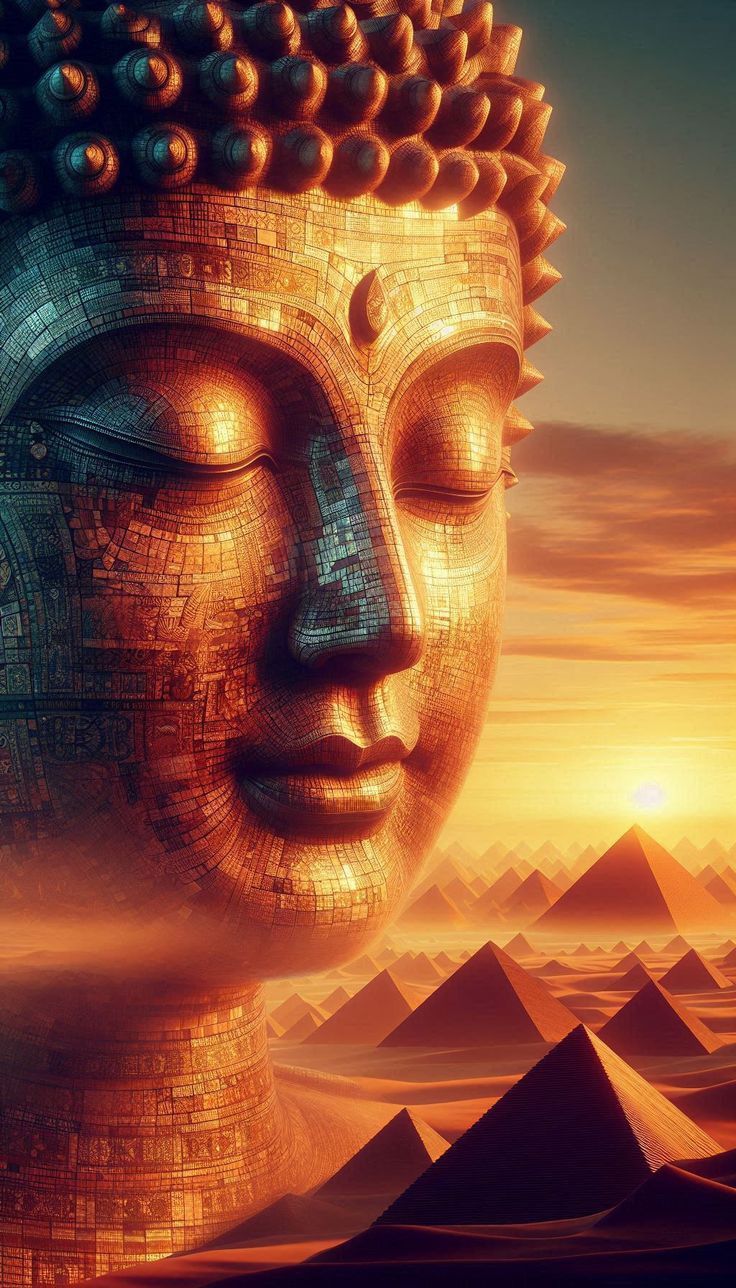 Golden Buddha overlooking majestic mountains