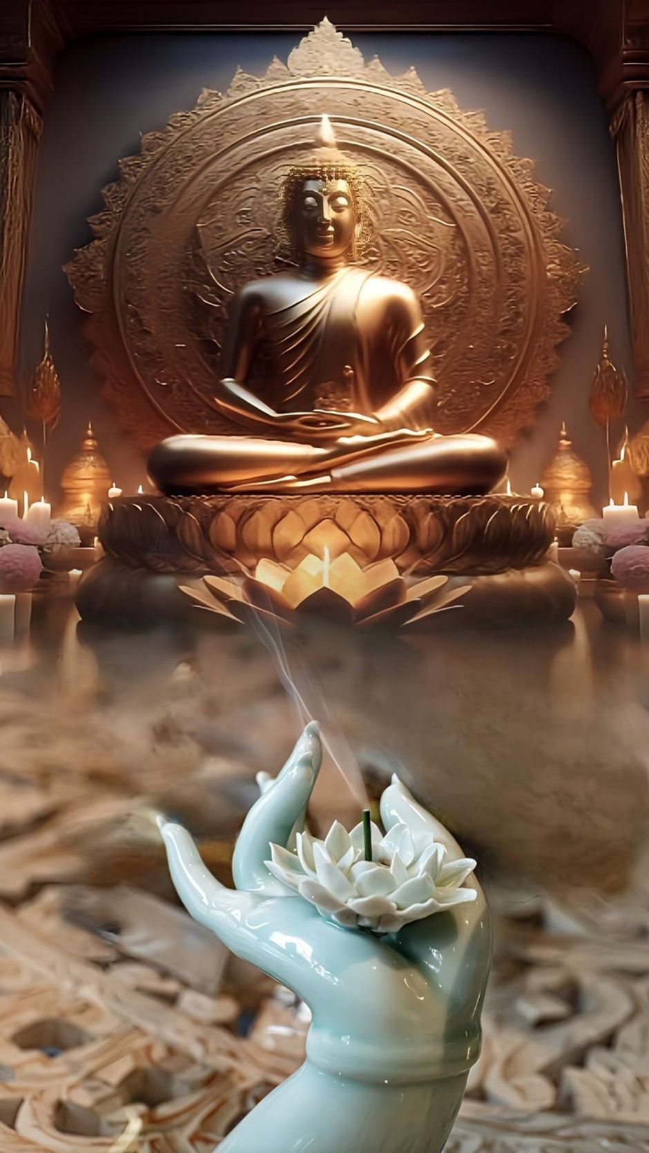 Buddha meditating on a lotus flower