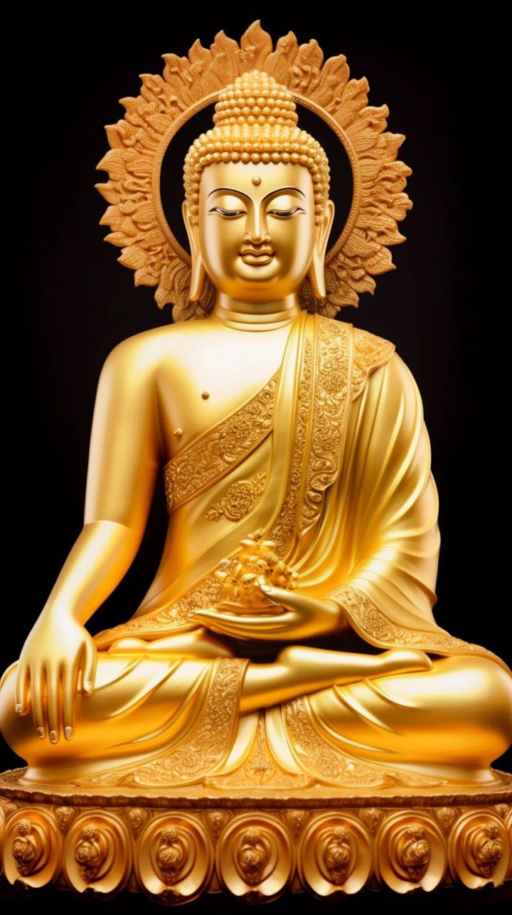 Golden Buddha in peaceful meditation pose.