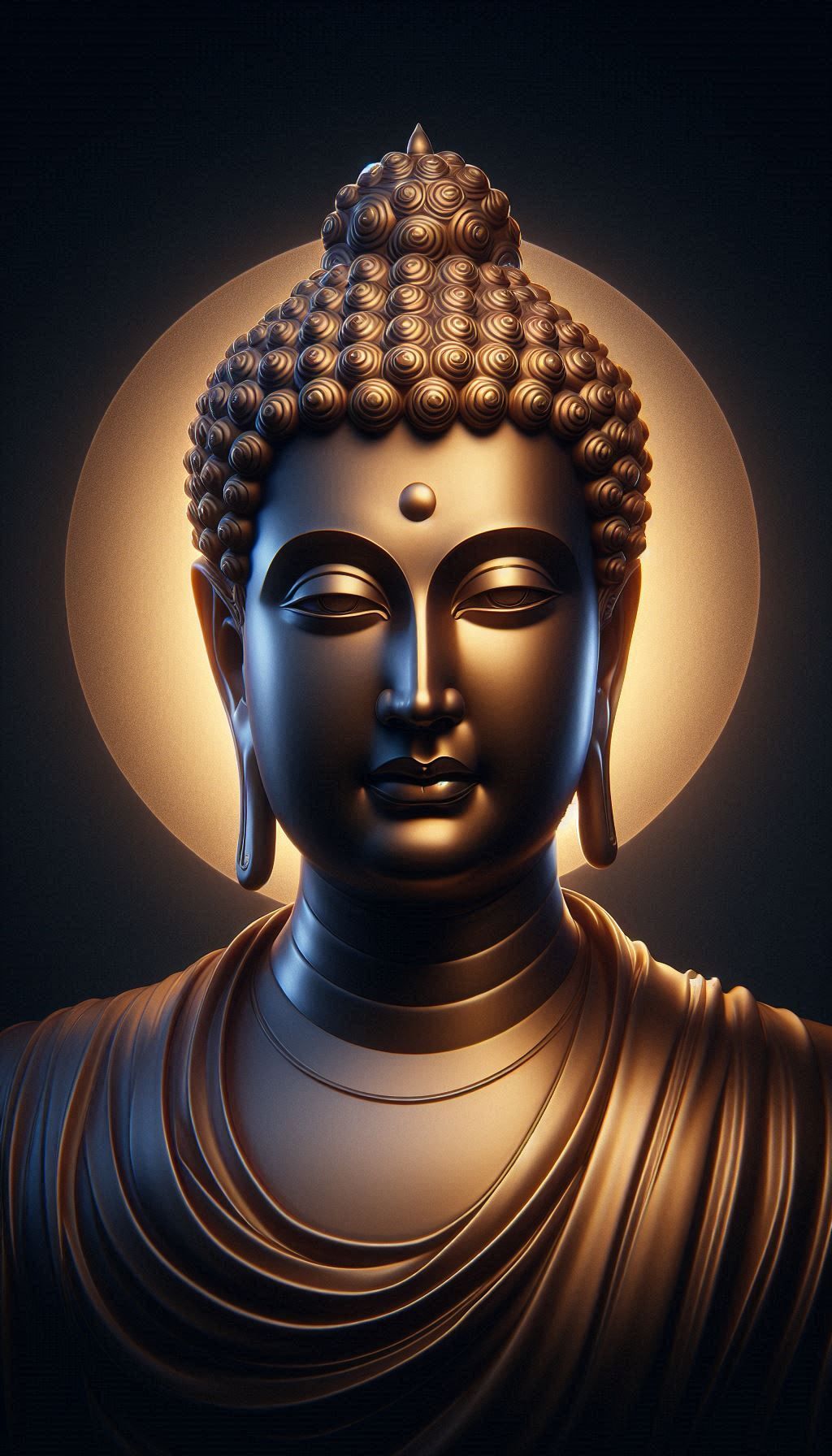 Buddha\'s serene face in golden light