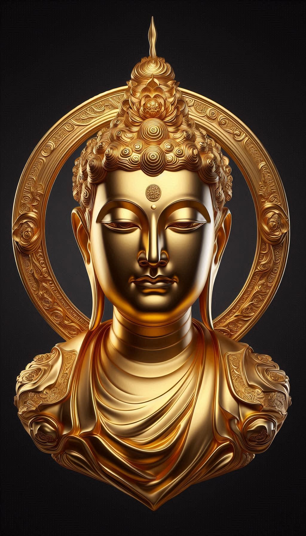 Golden Buddha serene face portrait