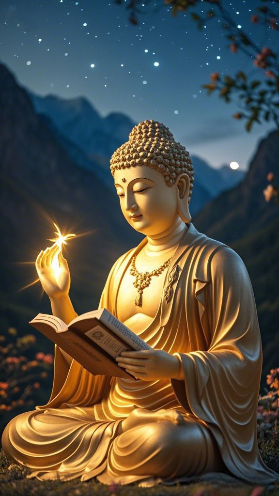 Buddha holding a light, serene face