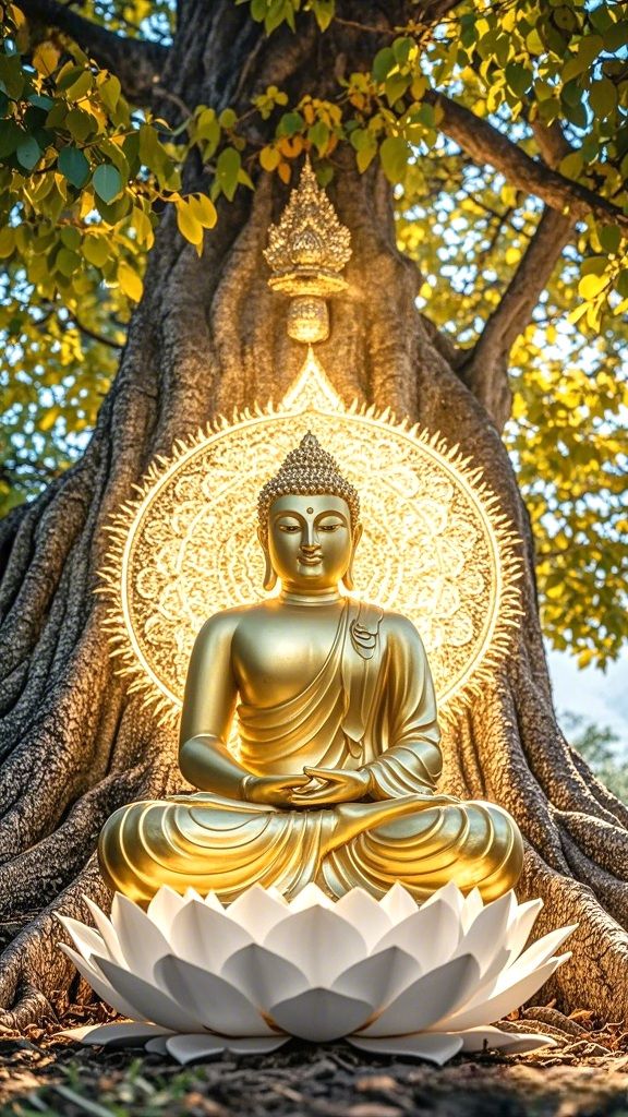 Buddha meditating beneath Bodhi tree