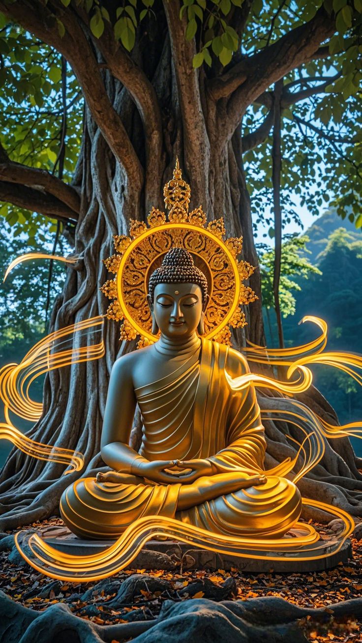 Buddha meditating beneath Bodhi tree