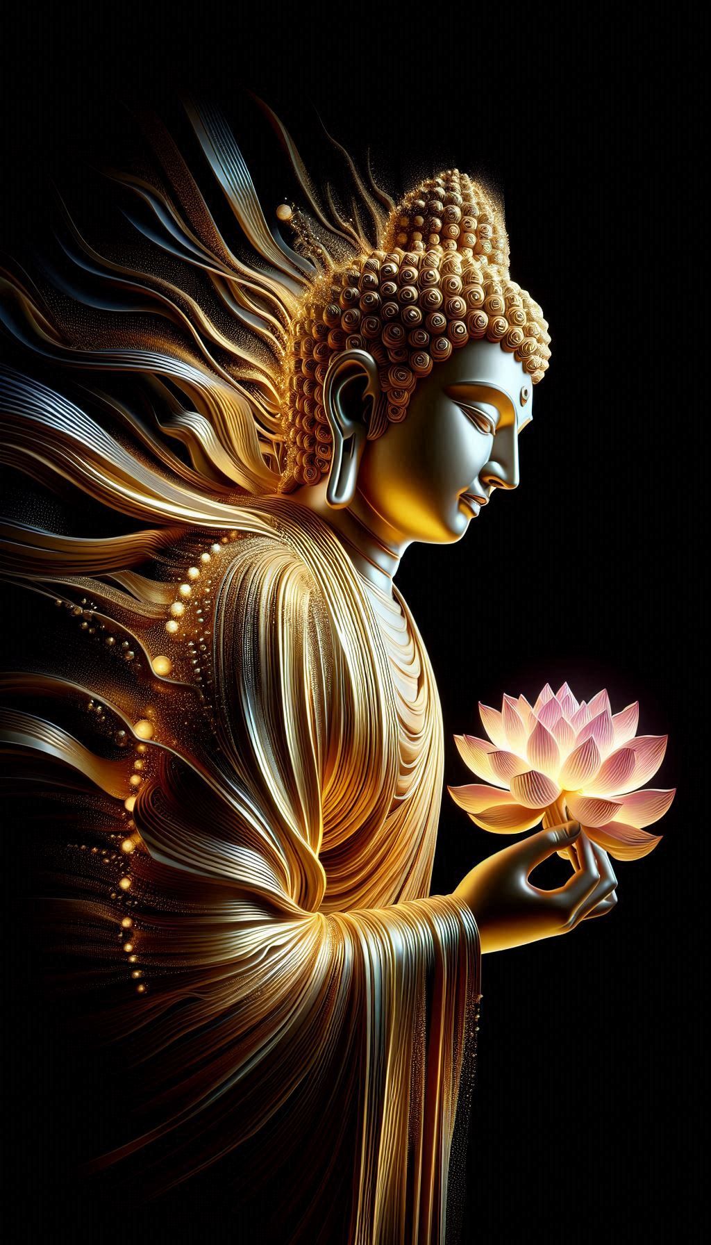 Buddha holding a golden lotus flower
