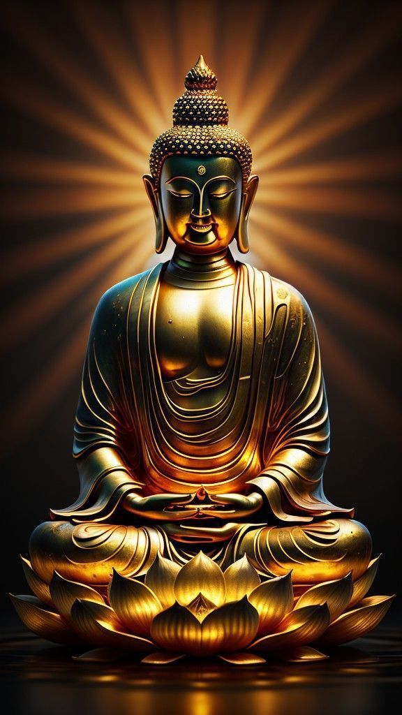 Golden Buddha meditating on a lotus