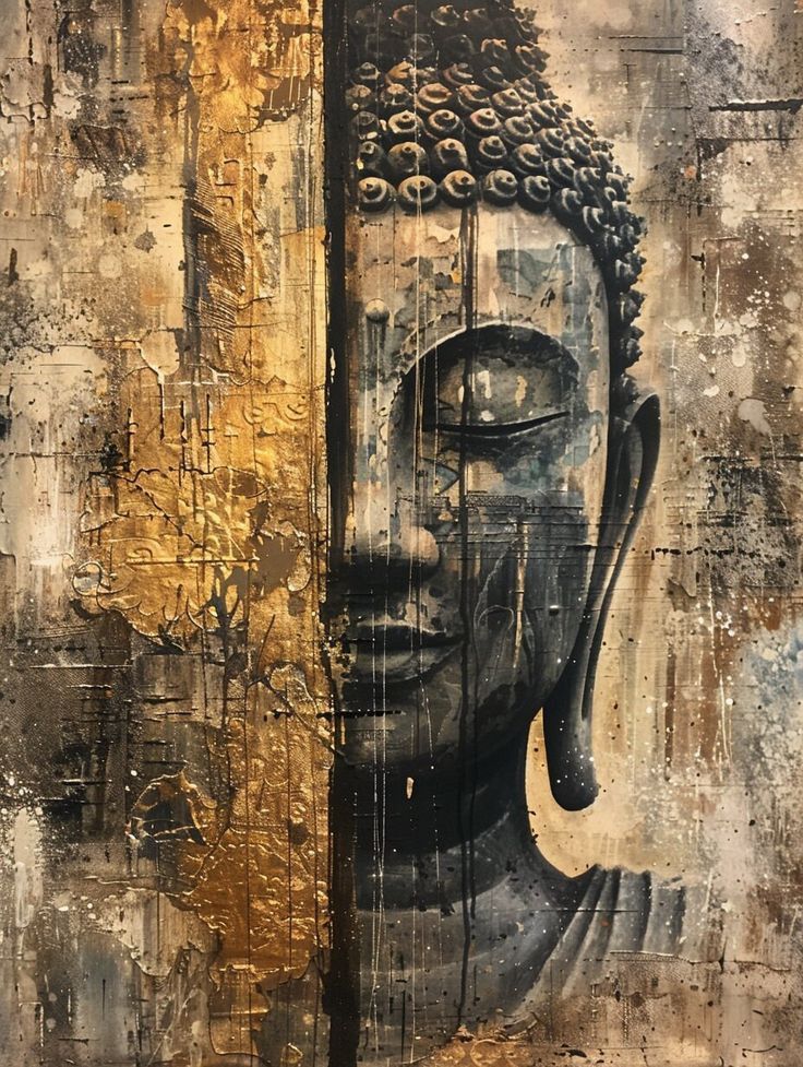 Golden Buddha face serene portrait