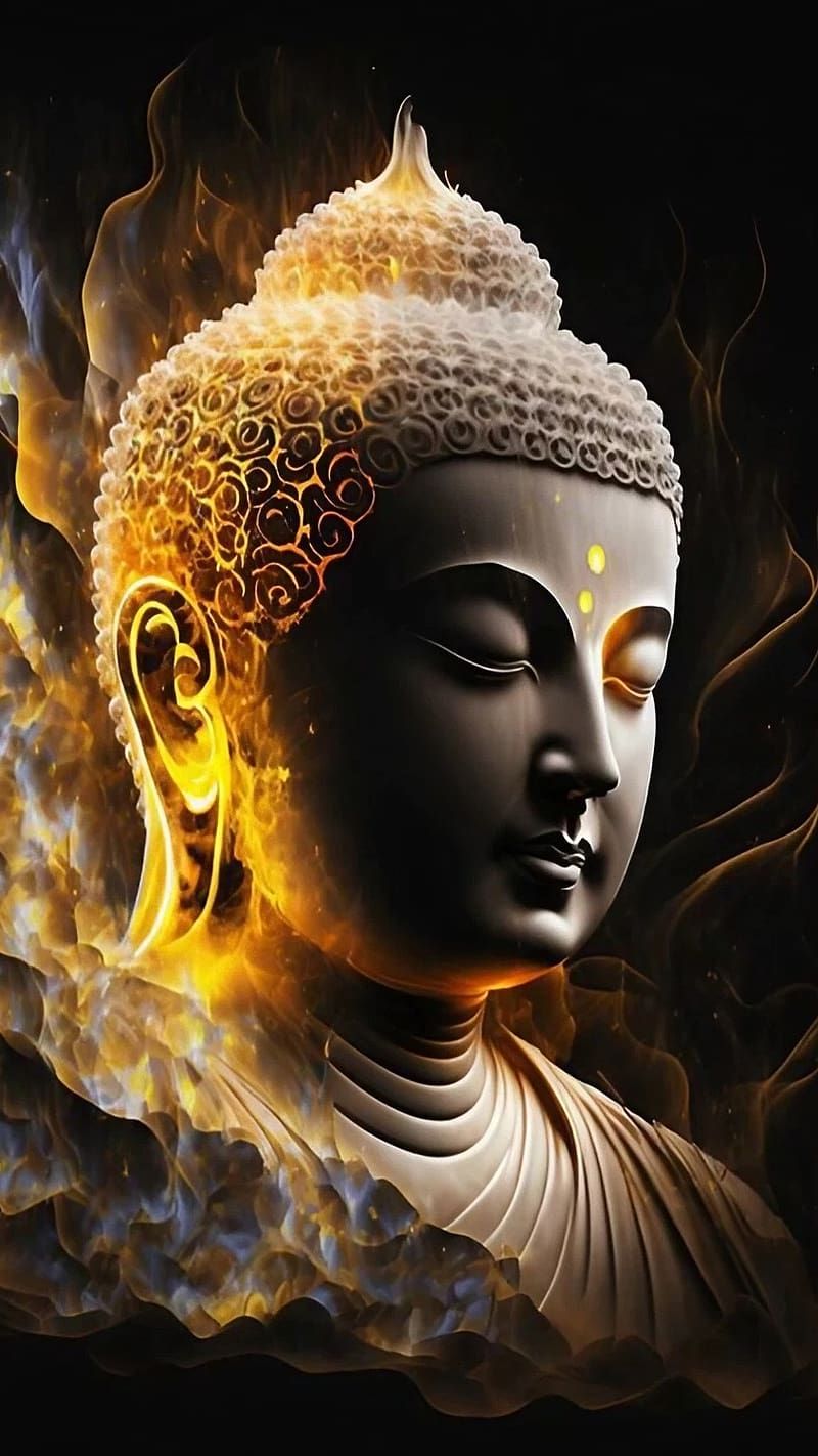 Golden Buddha portrait radiating divine light