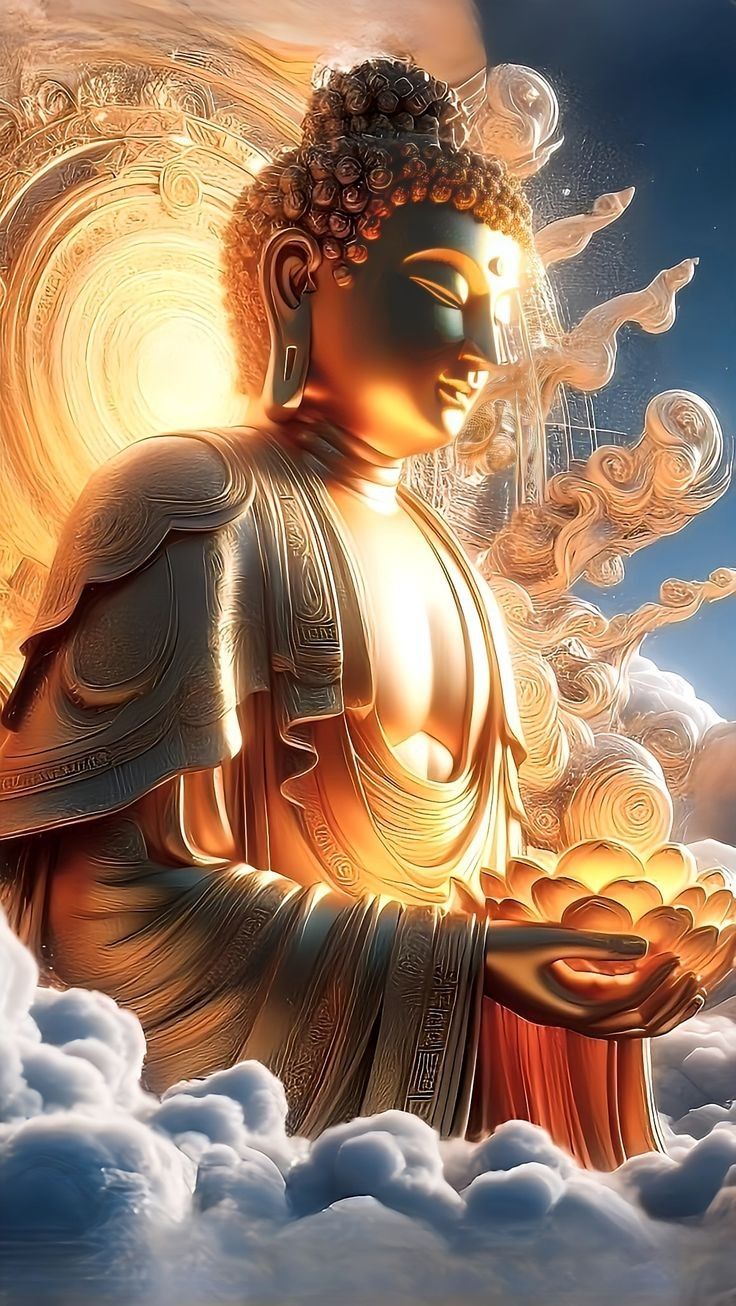 Buddha in golden, serene meditation pose