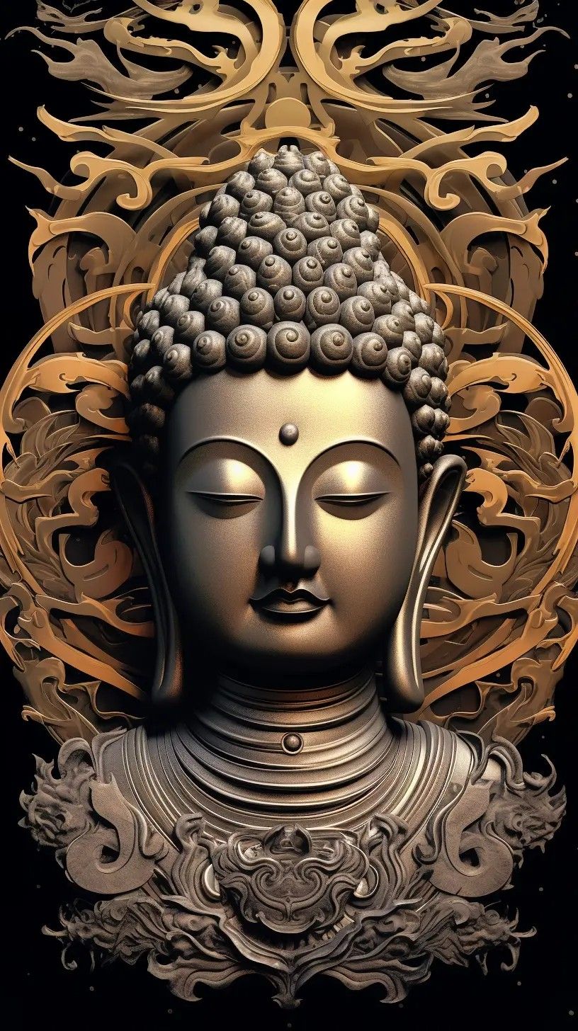 Golden Buddha face serene and peaceful