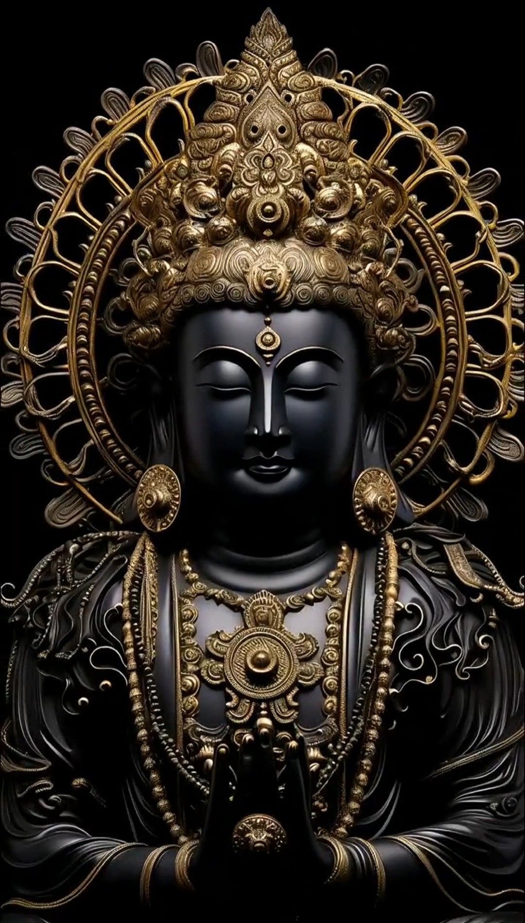 Golden Buddha serene meditative portrait