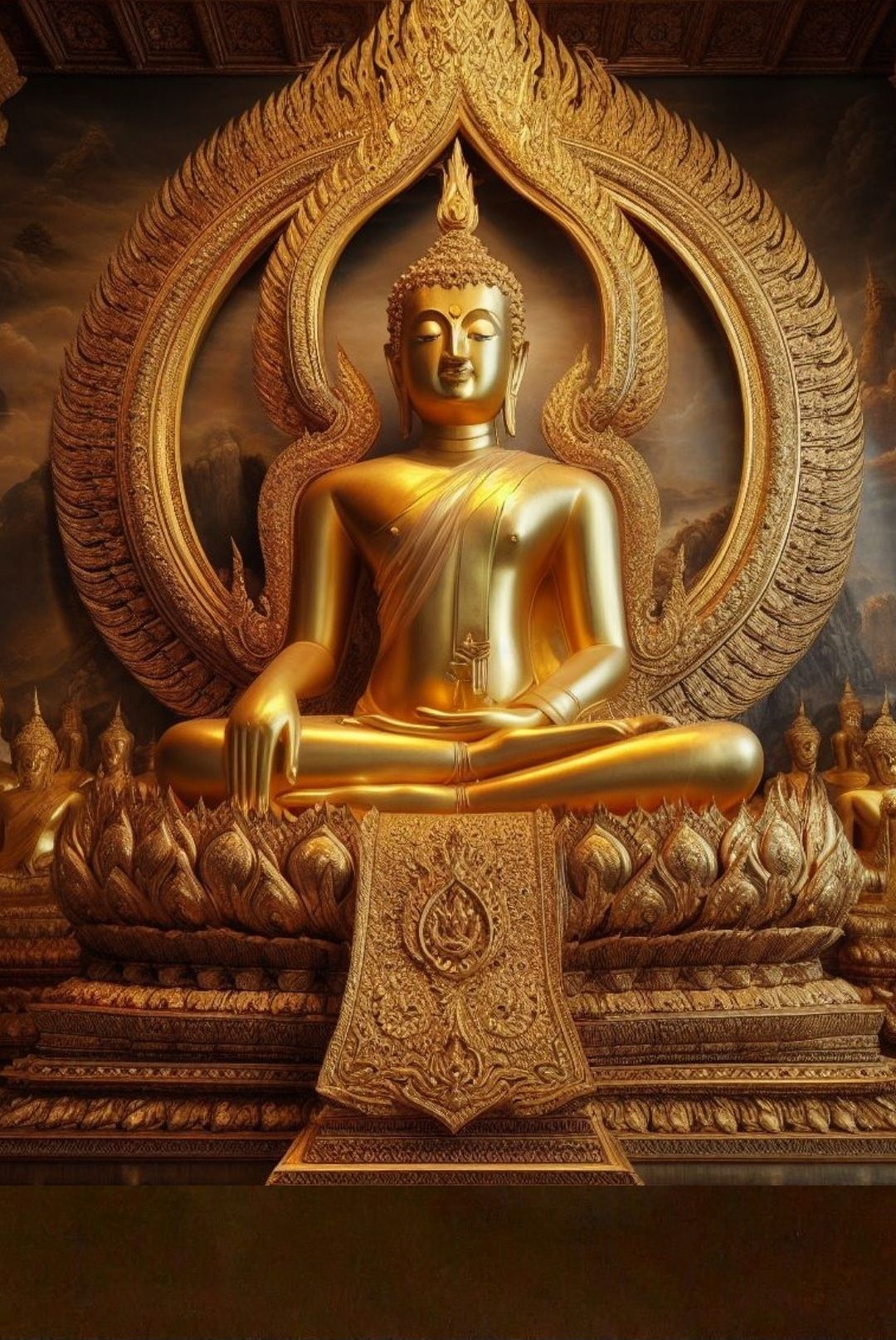 Golden Buddha statue in lotus position