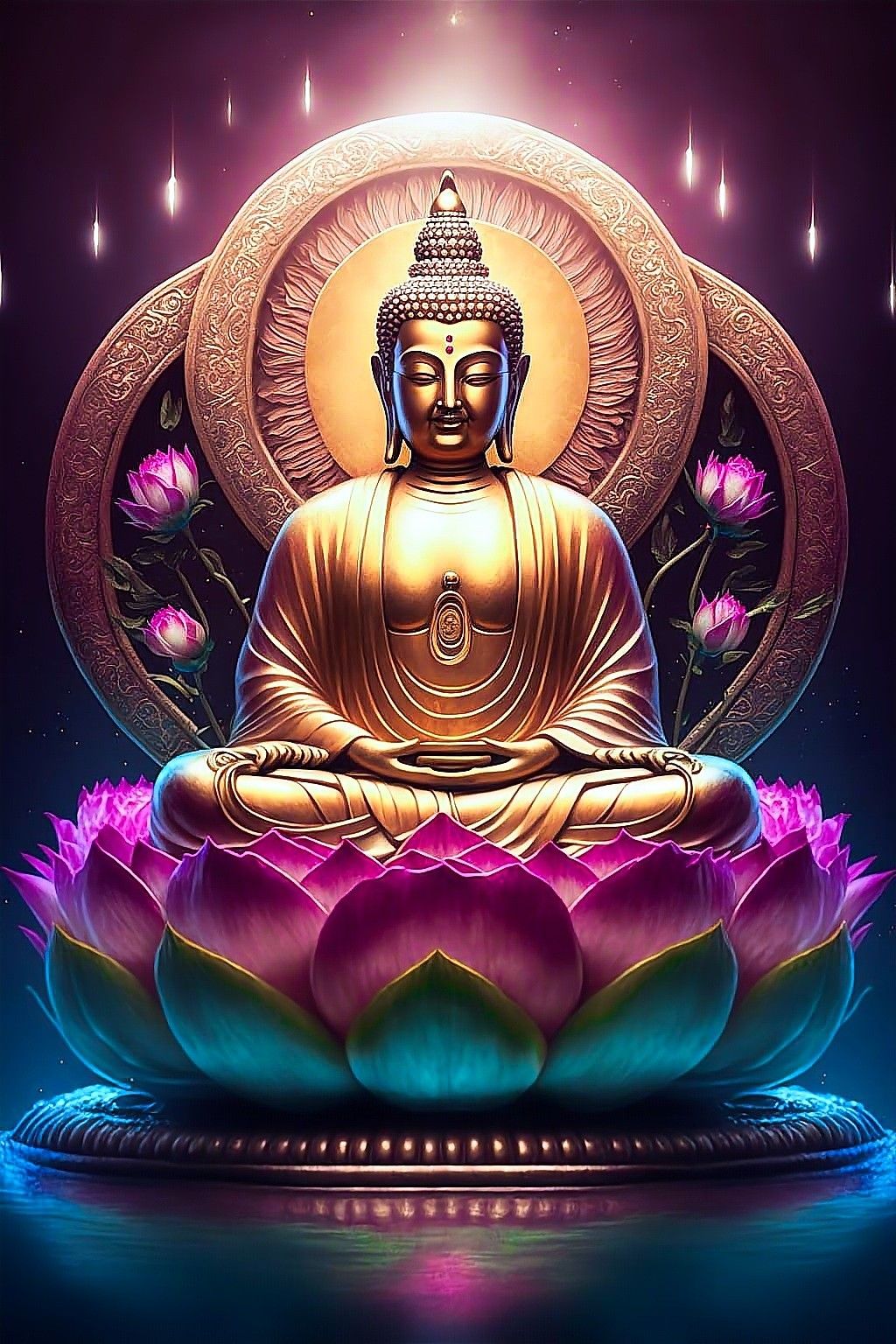 Buddha meditating on lotus flower