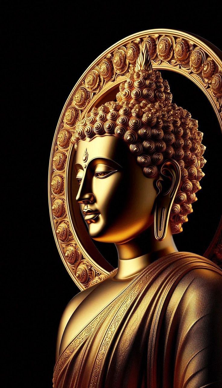 Golden Buddha portrait, serene and peaceful