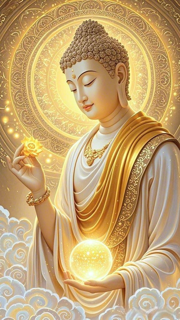 Buddha holding a golden lotus flower
