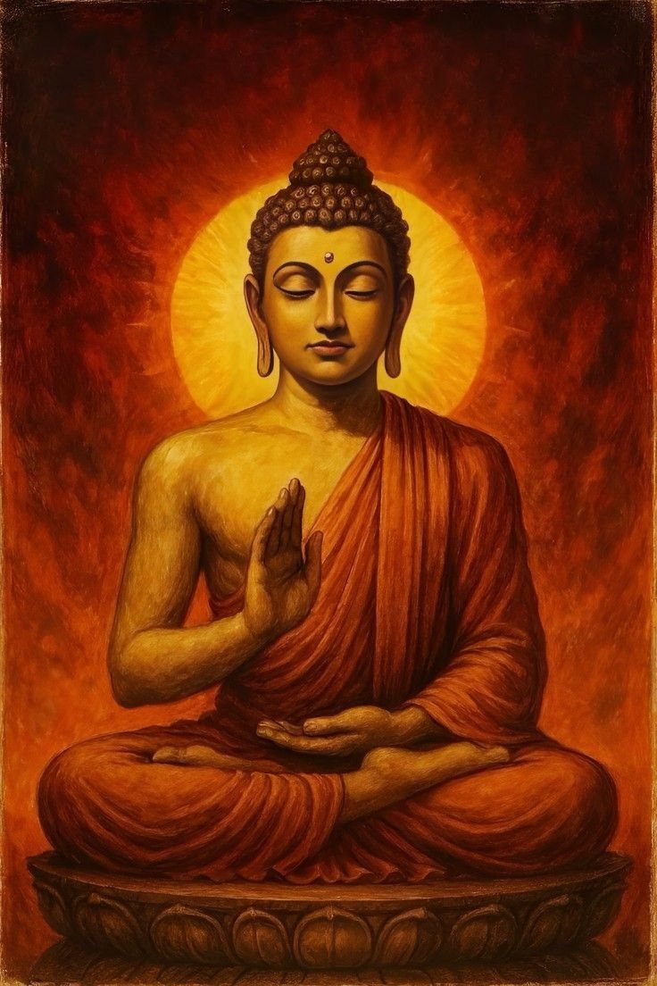 Buddha meditating in golden light