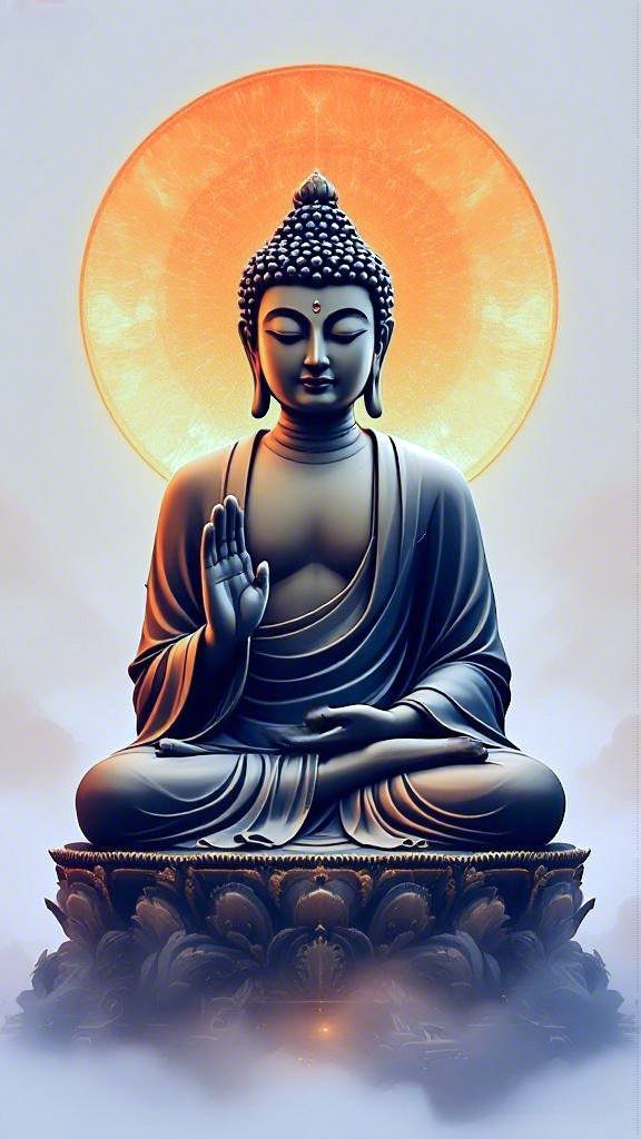 Buddha meditating under golden aura