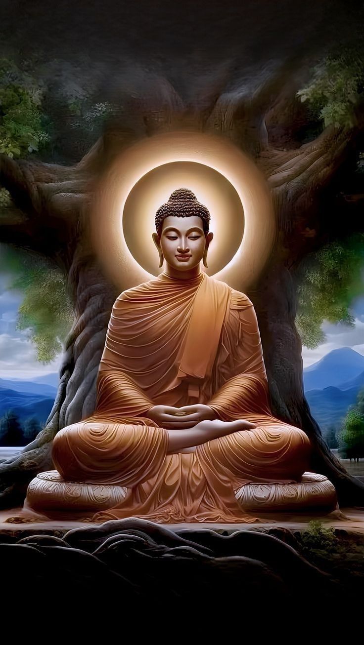 Buddha meditating under Bodhi tree