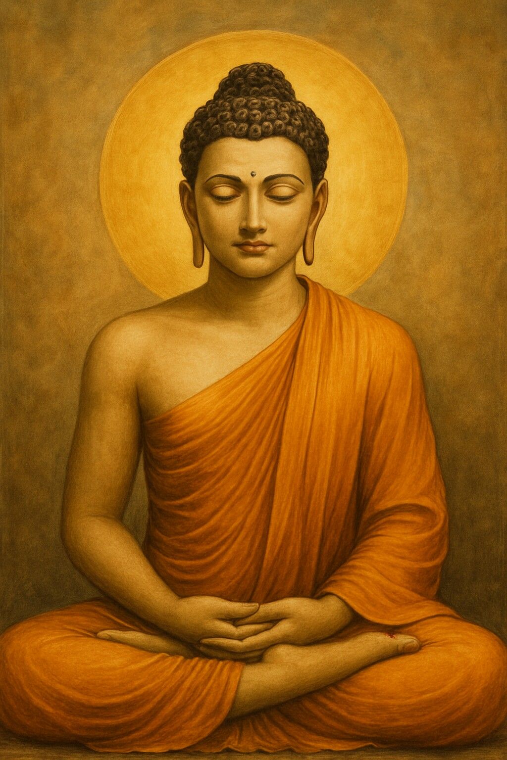 Buddha in meditative pose, golden halo