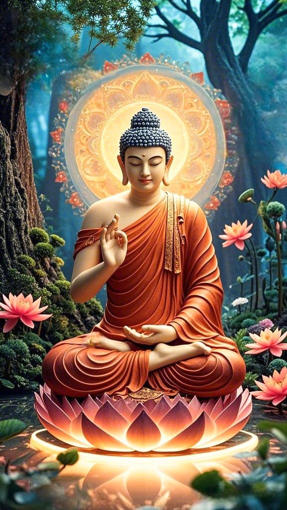 Buddha meditating on a lotus flower