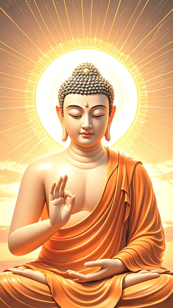 Buddha in a golden, peaceful pose