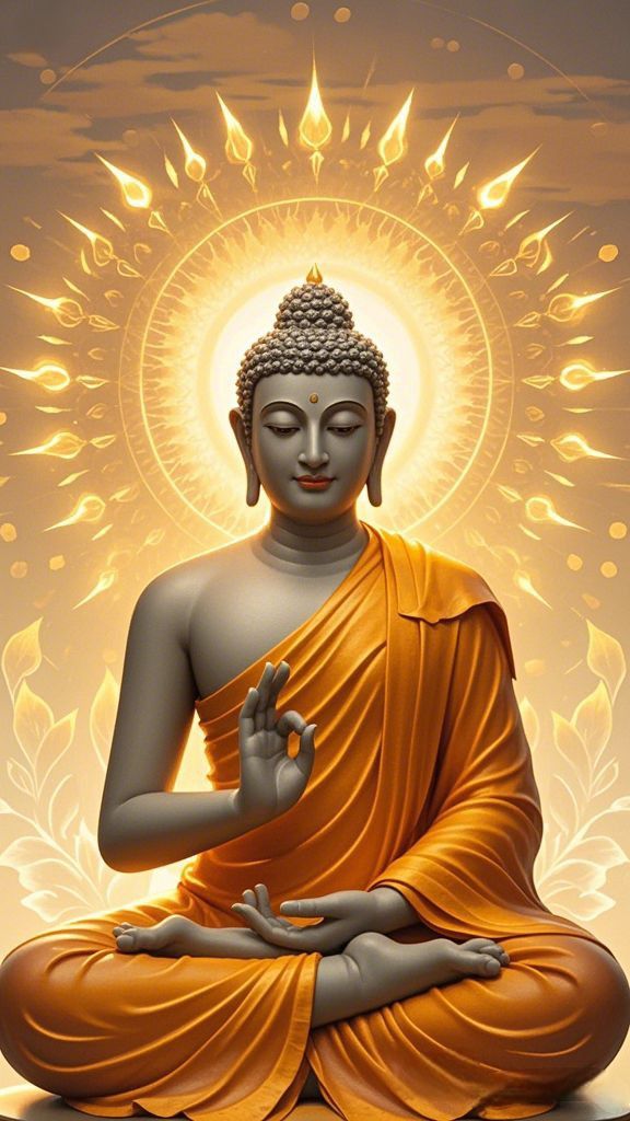 Buddha in meditative pose, golden aura