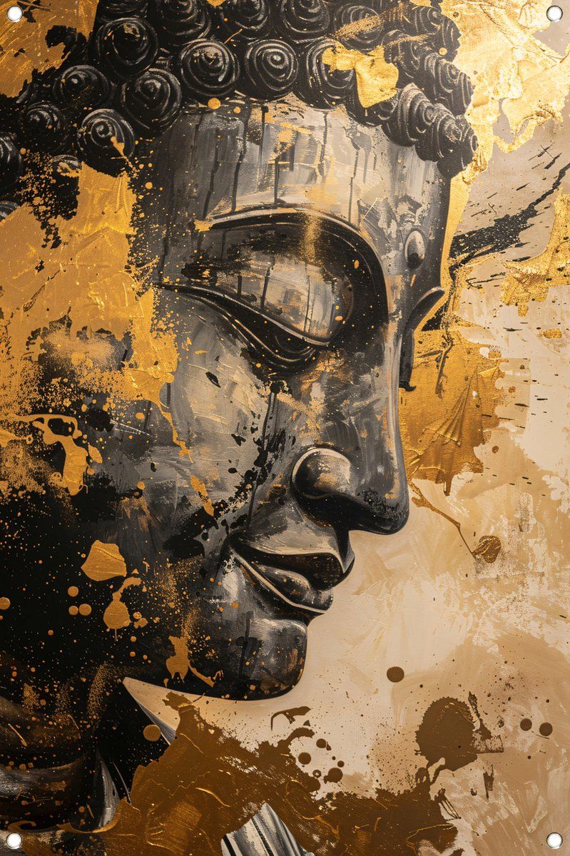 Golden Buddha portrait peaceful meditation art