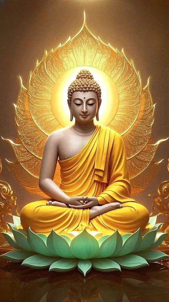 Buddha in meditative pose with golden halo