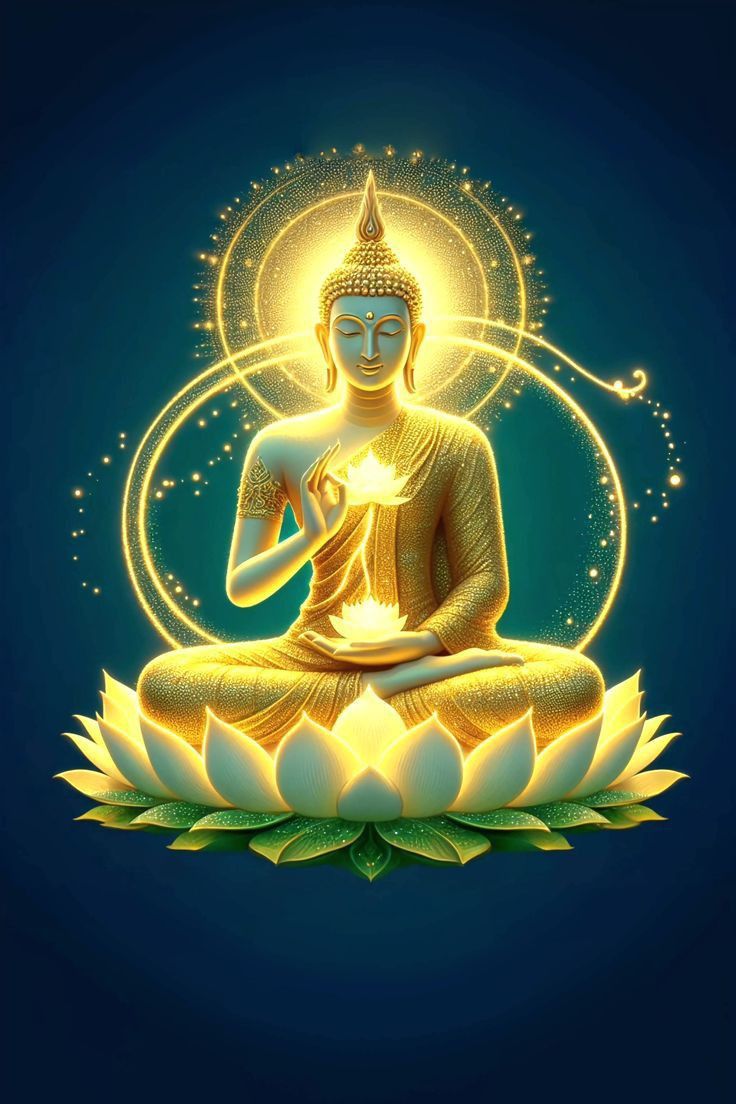 Buddha meditating on a lotus blossom