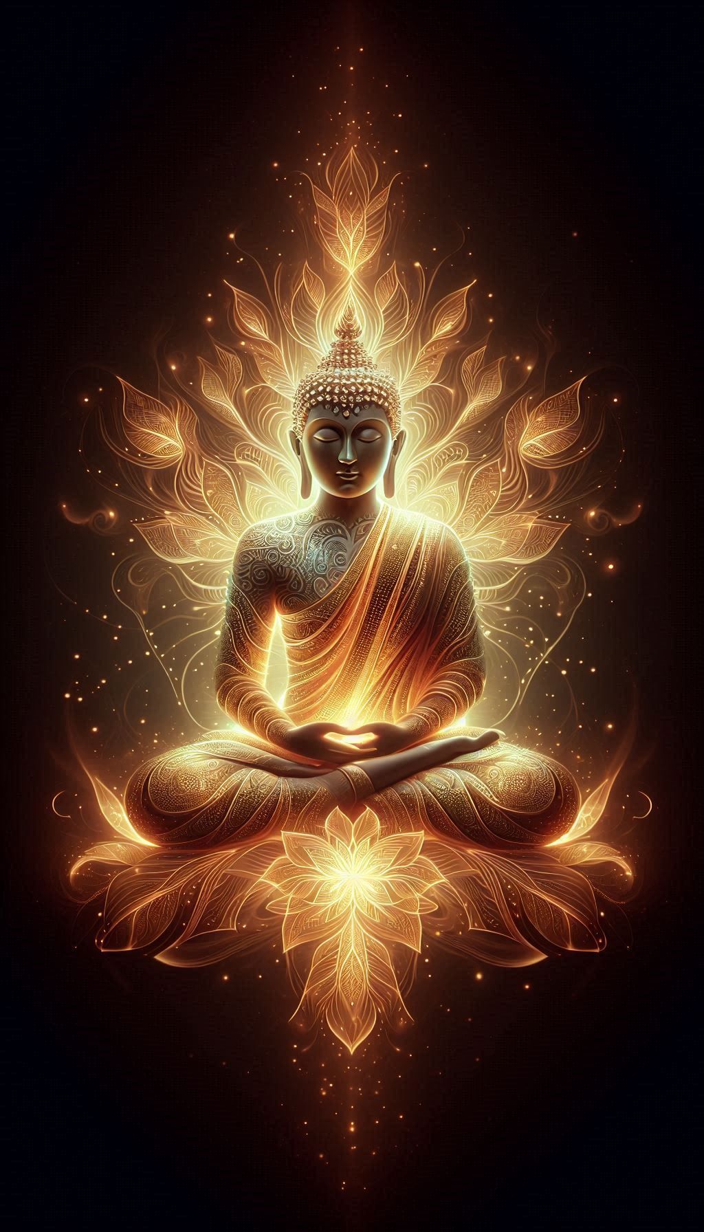 Buddha meditating golden lotus pose