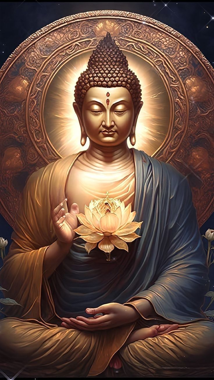 Buddha meditating with a lotus flower