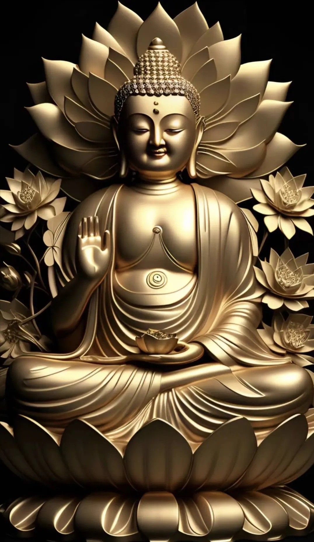 Golden Buddha meditating in lotus pose