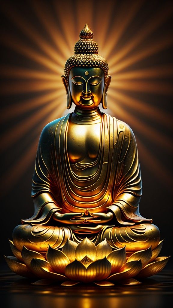 Golden Buddha statue on lotus flower