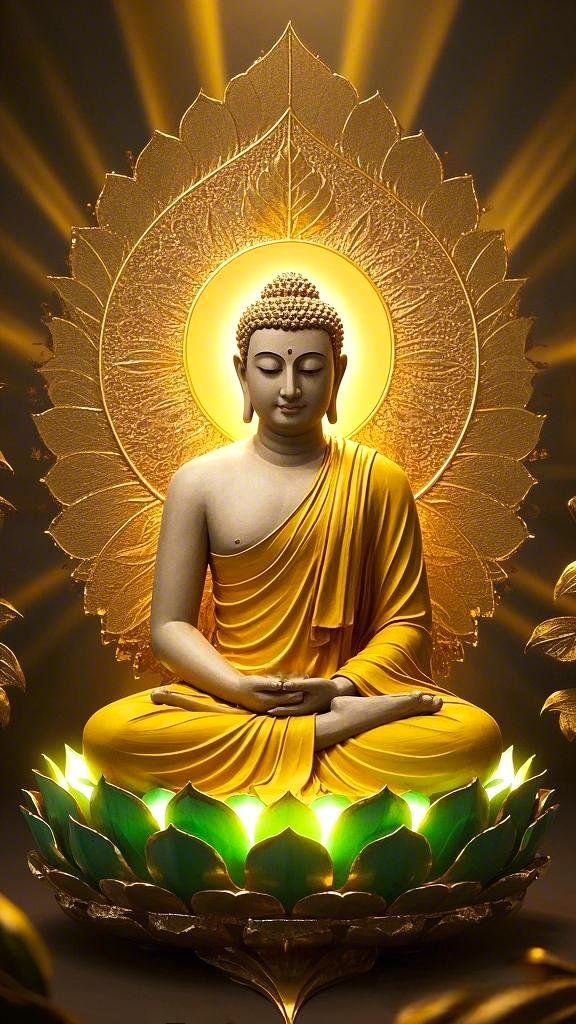 Buddha meditating on a golden lotus