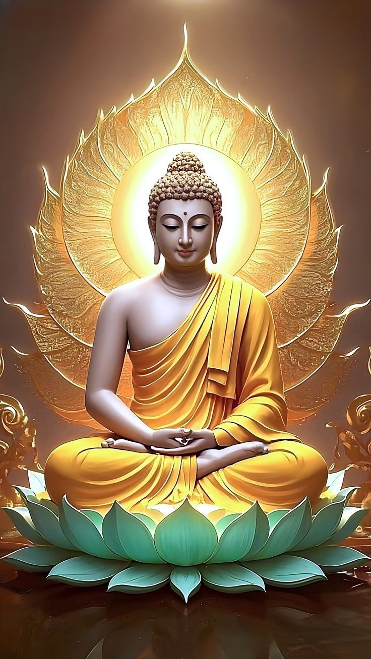 Buddha meditating on lotus flower