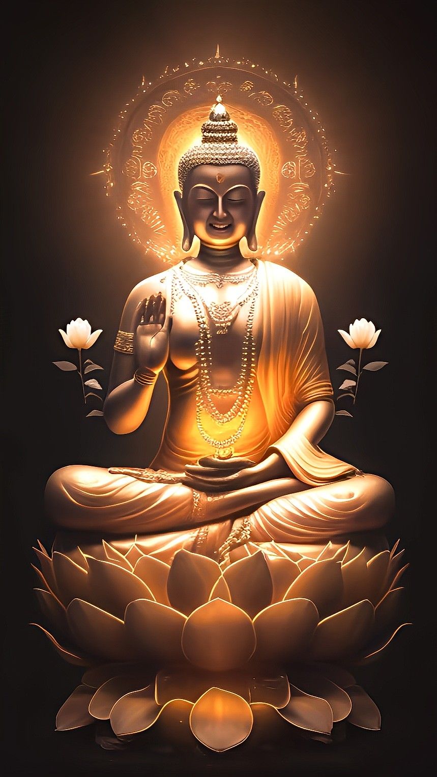 Buddha in meditation on a lotus flower