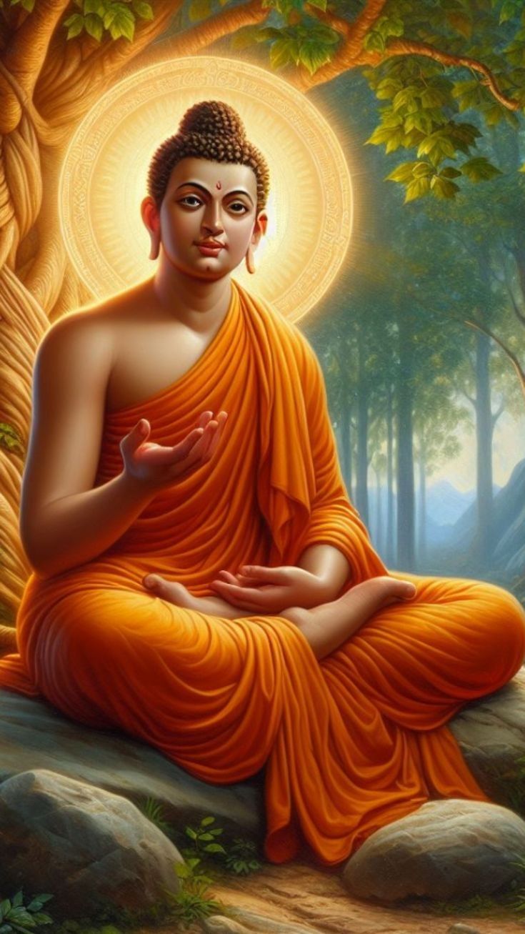 Buddha meditating under Bodhi tree