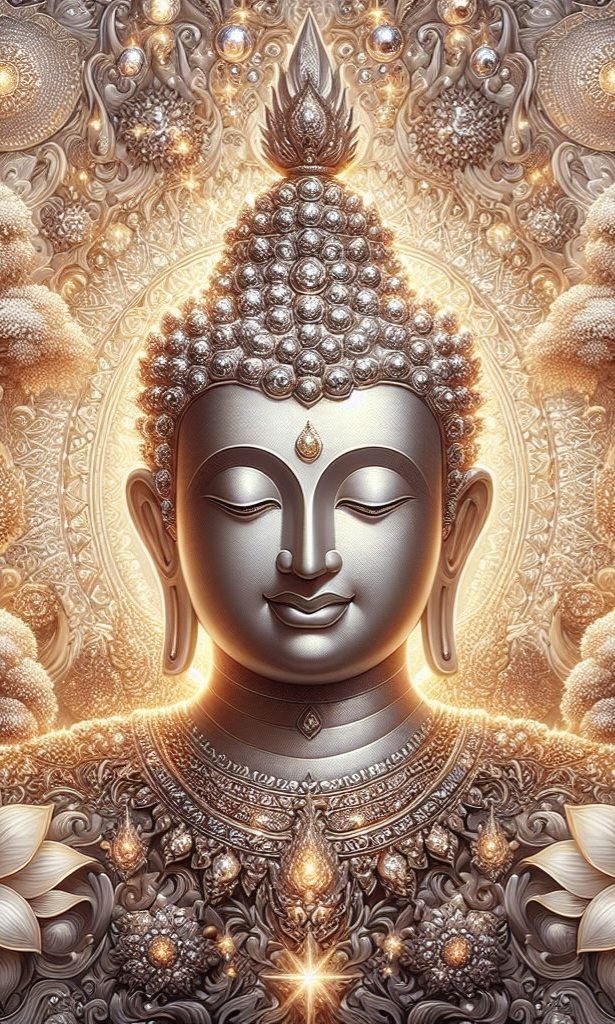 Golden Buddha face serene peaceful art