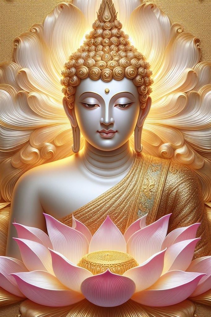 Buddha with golden lotus flower