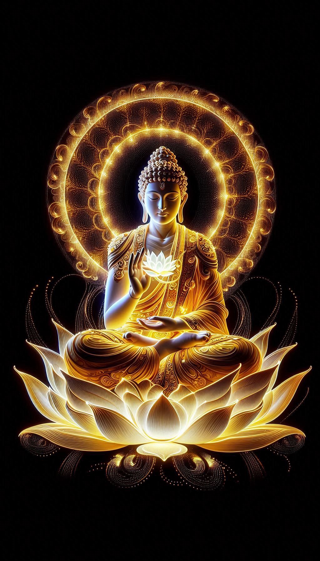 Buddha meditating on a golden lotus