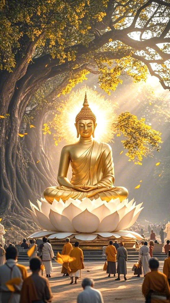 Buddha meditating under Bodhi tree