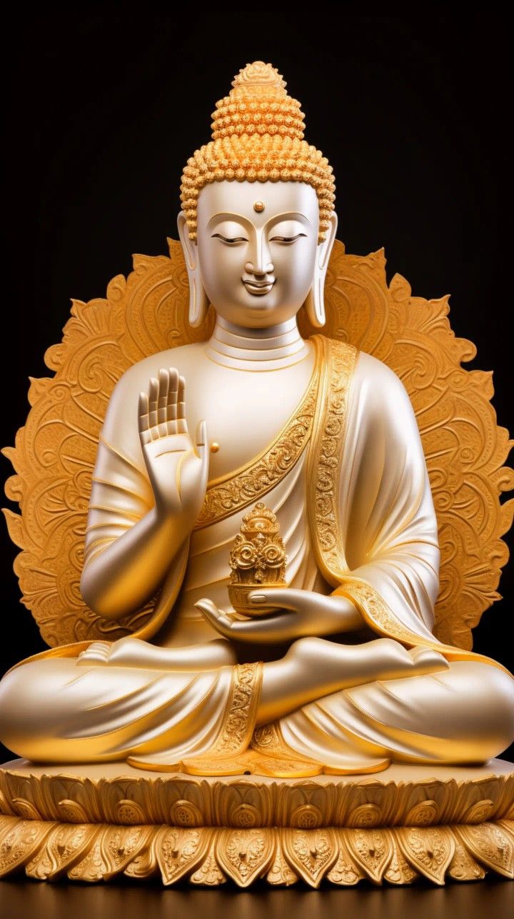 Golden Buddha statue in lotus position