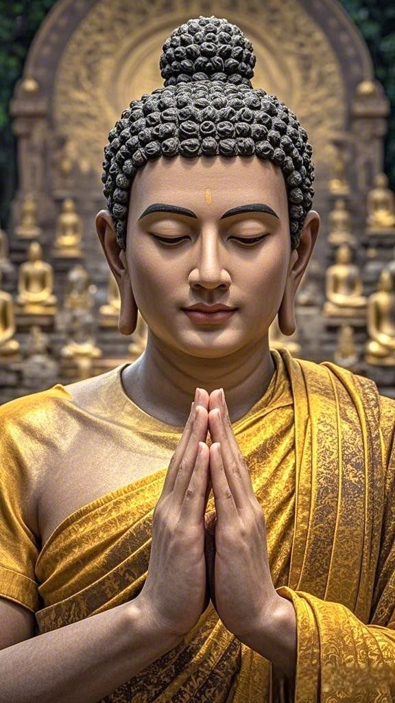 Buddha in golden prayer pose