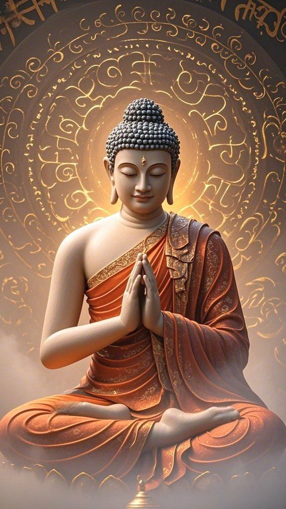 Buddha meditating with golden aura