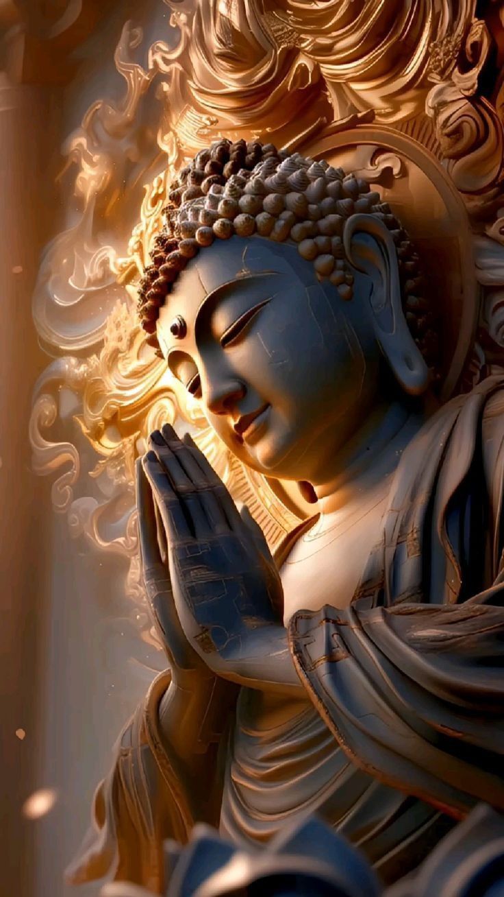 Buddha in prayer, golden aura