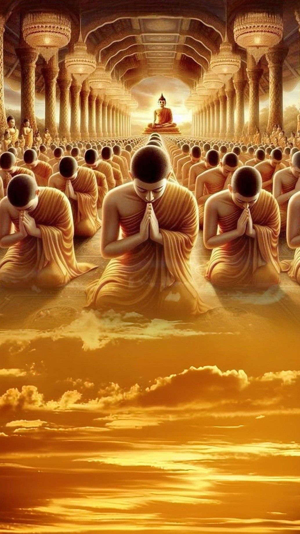Buddha surrounded by meditating monks