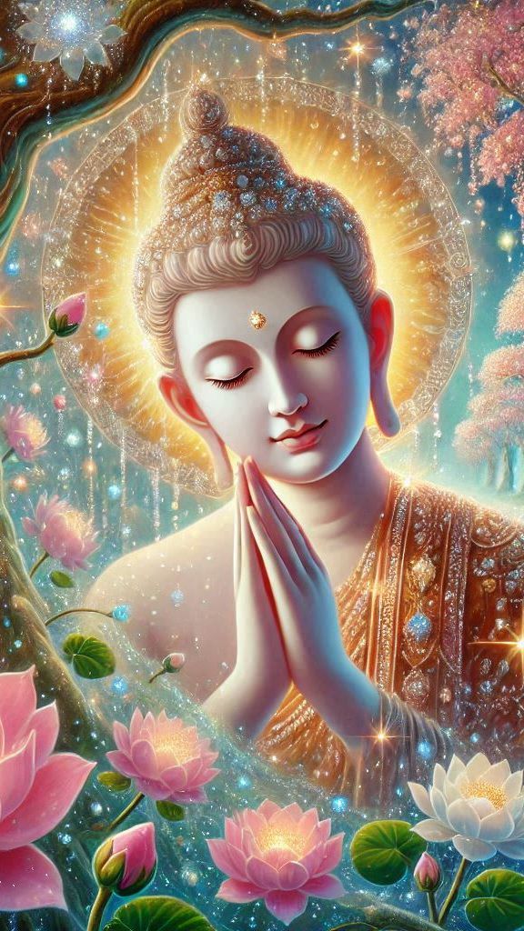 Buddha in peaceful meditation with lotus.