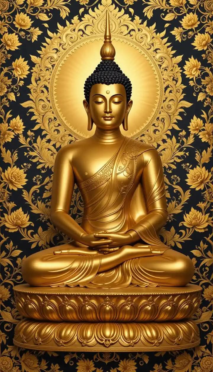 Golden Buddha in meditative pose.
